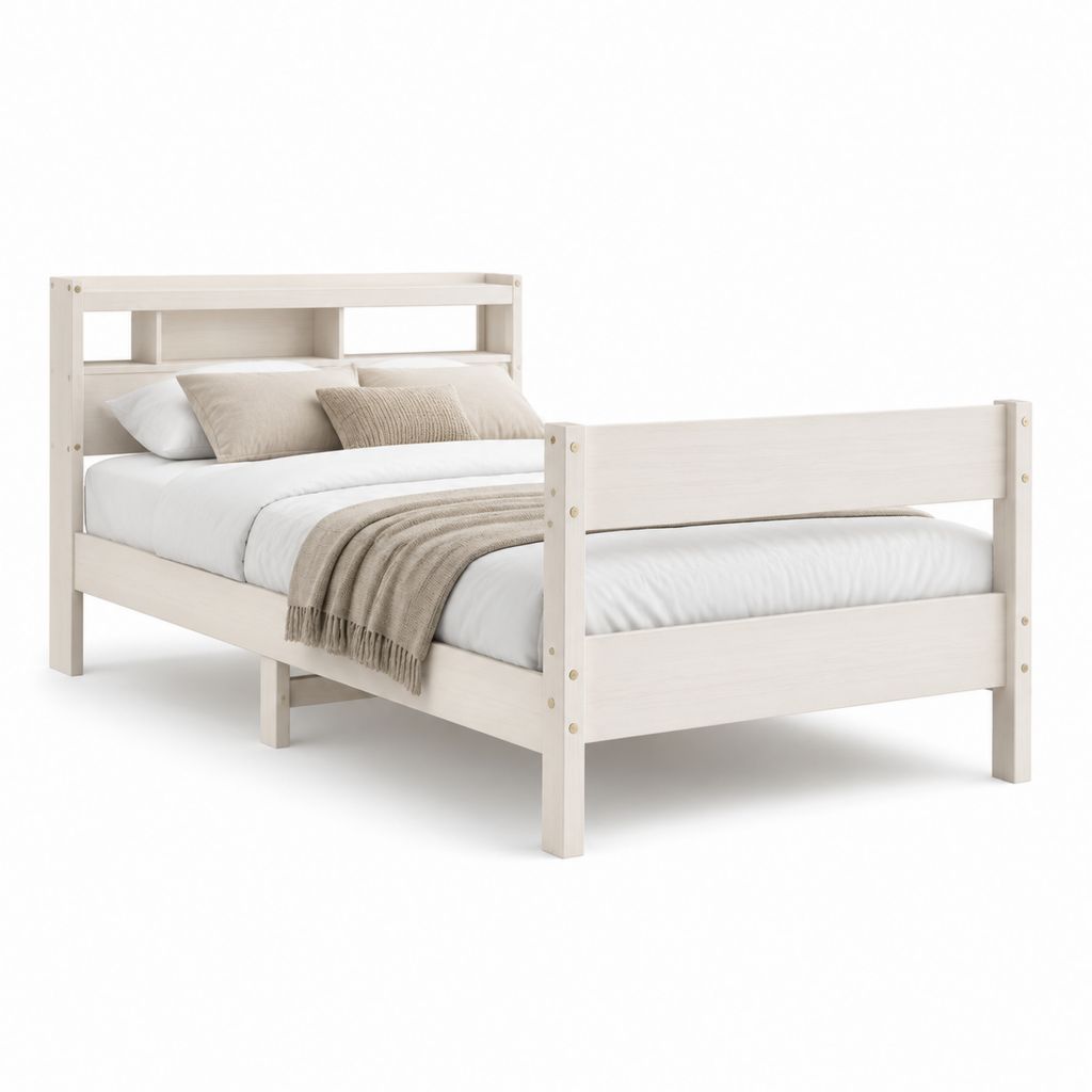 Lit double blanc en pin massif rectangulaire 140 x 190 cm dimensions 150 x 202 x 100 cm