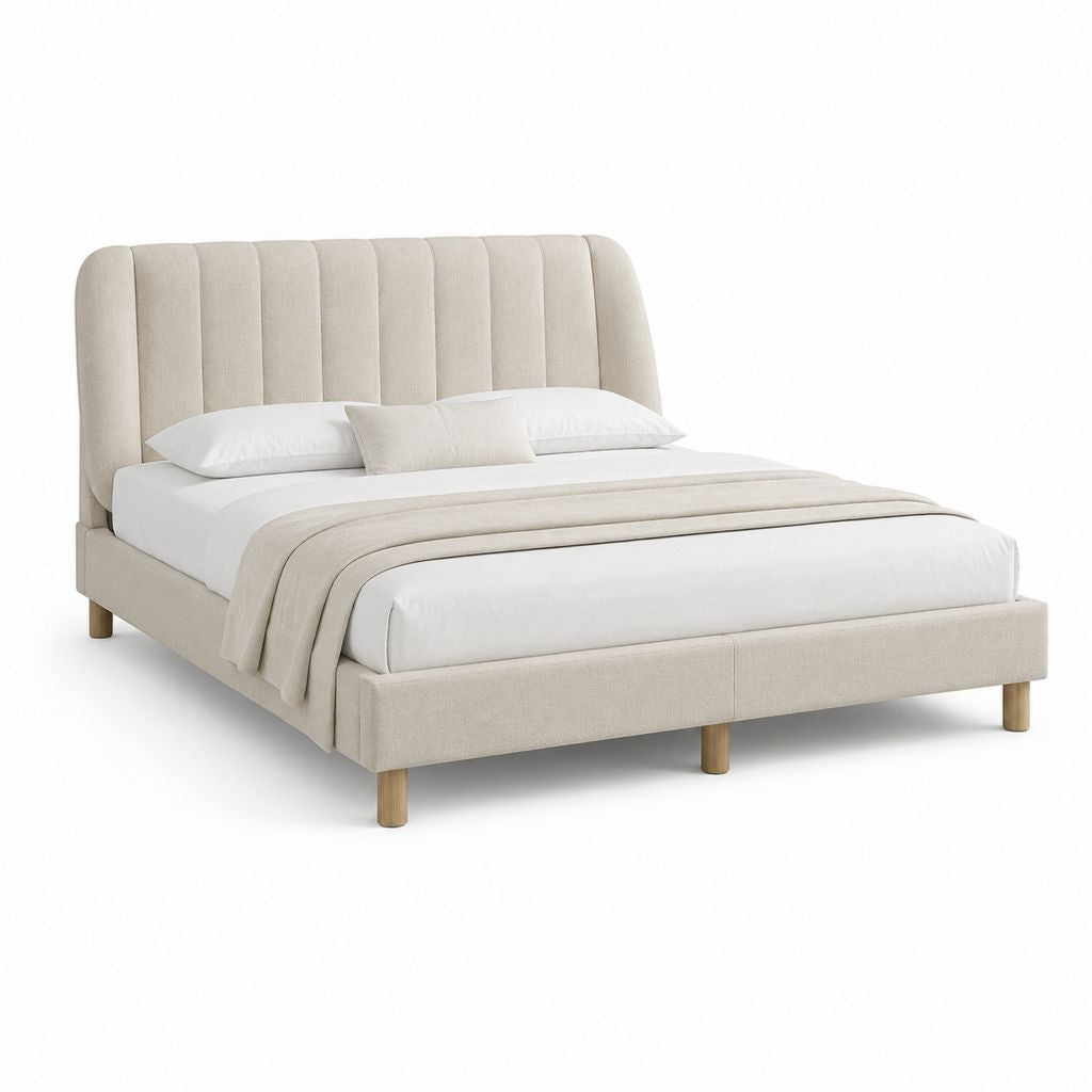 Lit double avec cadre beige en polyester 160 x 200 cm
