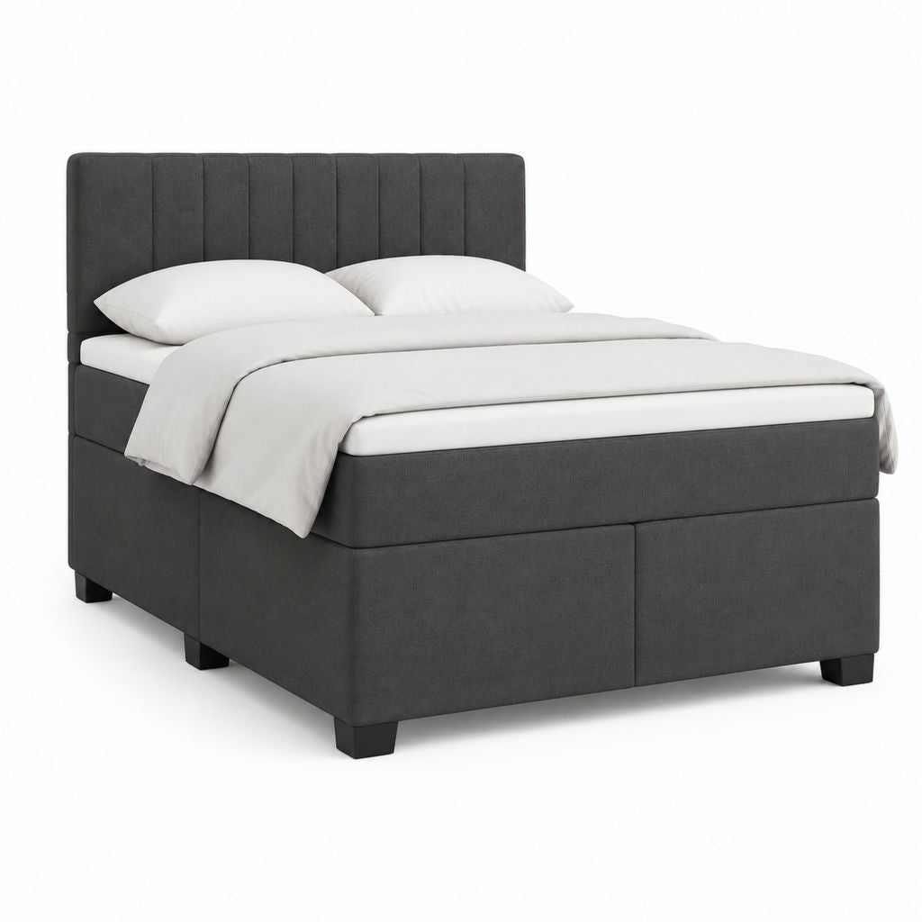 Lit coffre 160 x 200 cm gris foncé en velours polyester avec tête de lit capitonnée