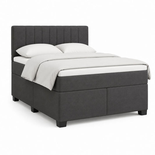 Lit coffre 160 x 200 cm gris foncé en velours polyester avec tête de lit capitonnée