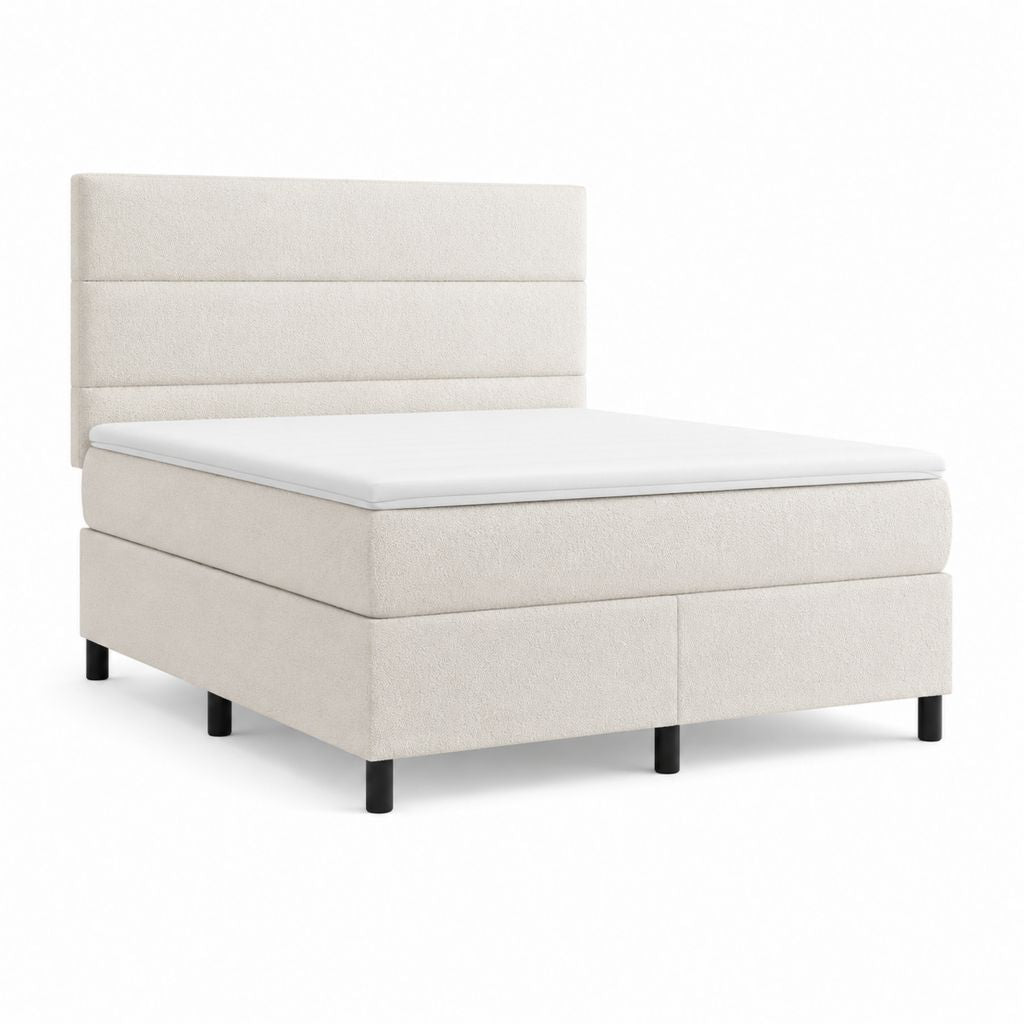 Cadre de lit double rembourré beige en polyester avec tête de lit capitonnée 160 x 200 cm