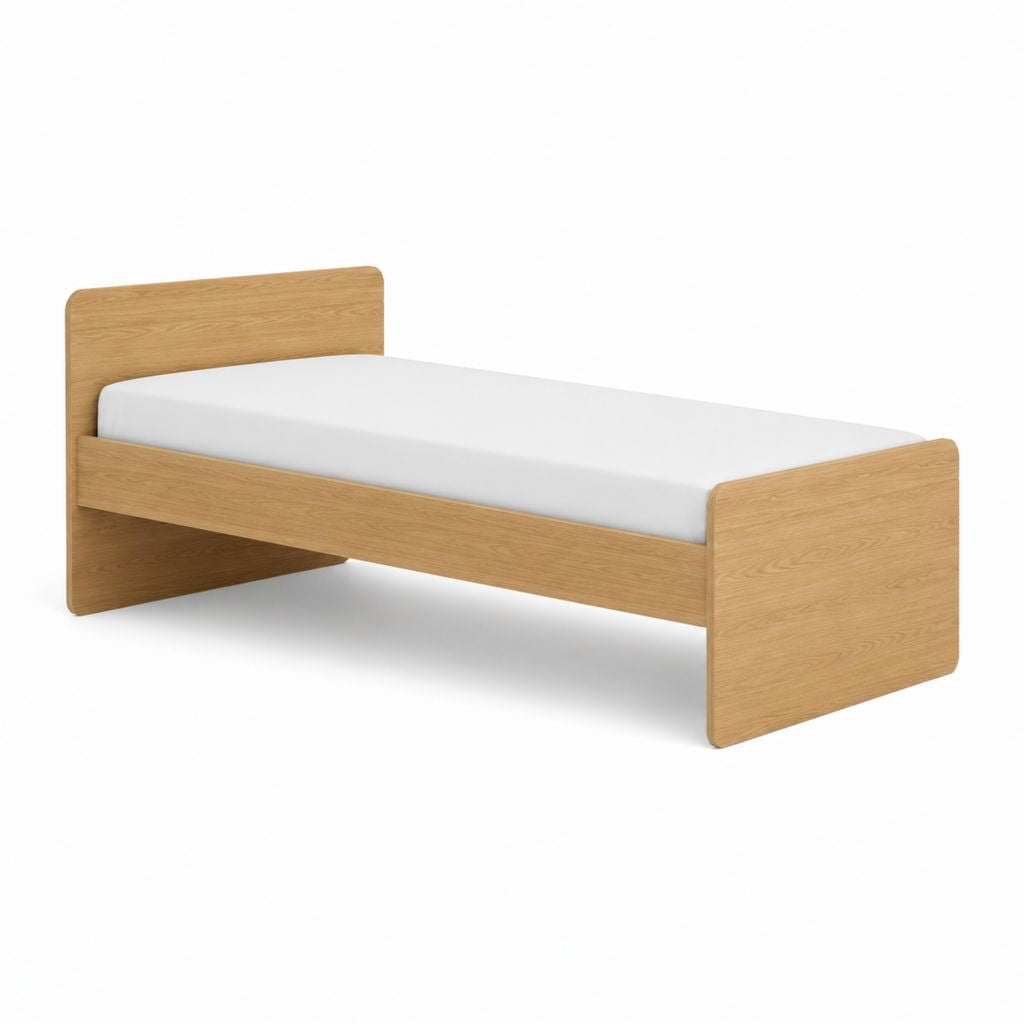 Lit simple cadre de lit rectangulaire en MDF plaqué chêne naturel 90 x 200 cm