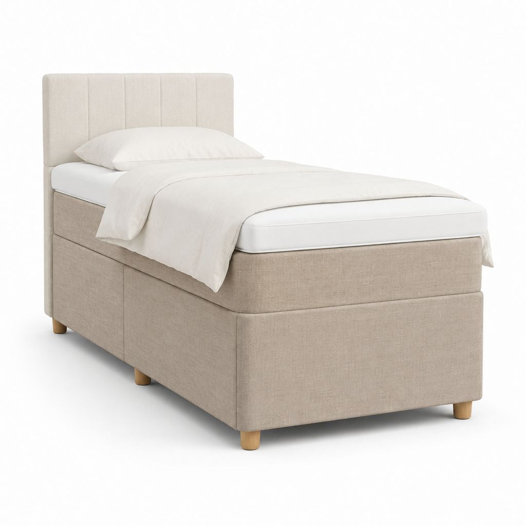 Lit coffre 1 place rectangulaire 90 x 200 cm beige en polyester