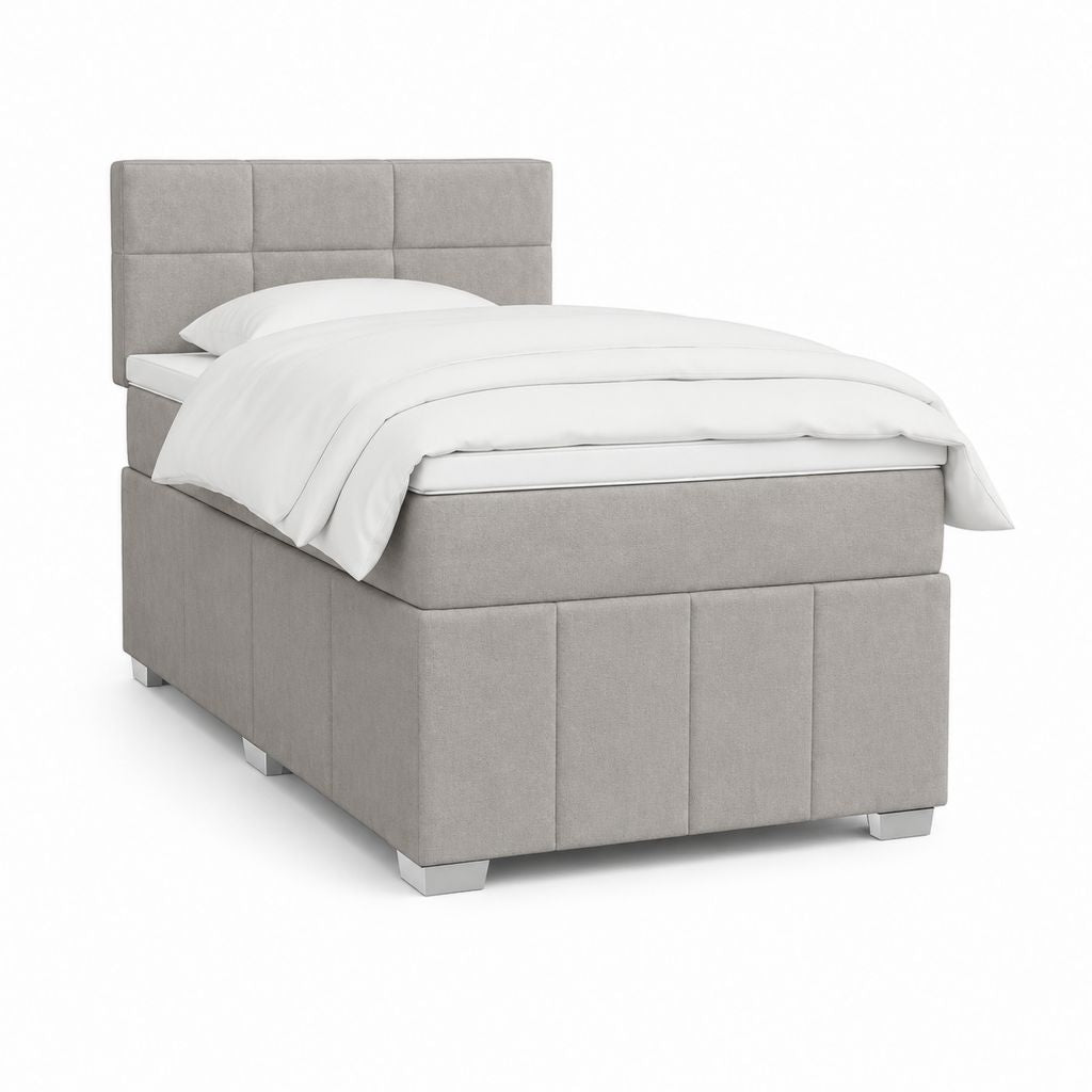 Lit coffre capitonné gris en polyester 90 x 200 cm avec tête de lit rectangulaire