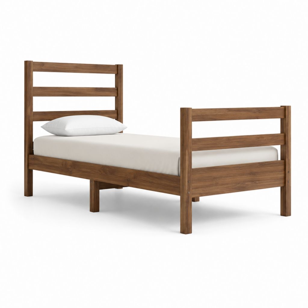Cadre de lit simple brun en bois massif rectangulaire 90 x 190 cm