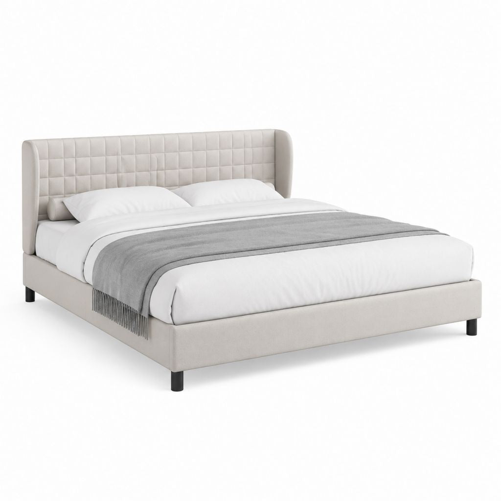 Lit double avec cadre capitonné beige en polyester 160 x 200 cm