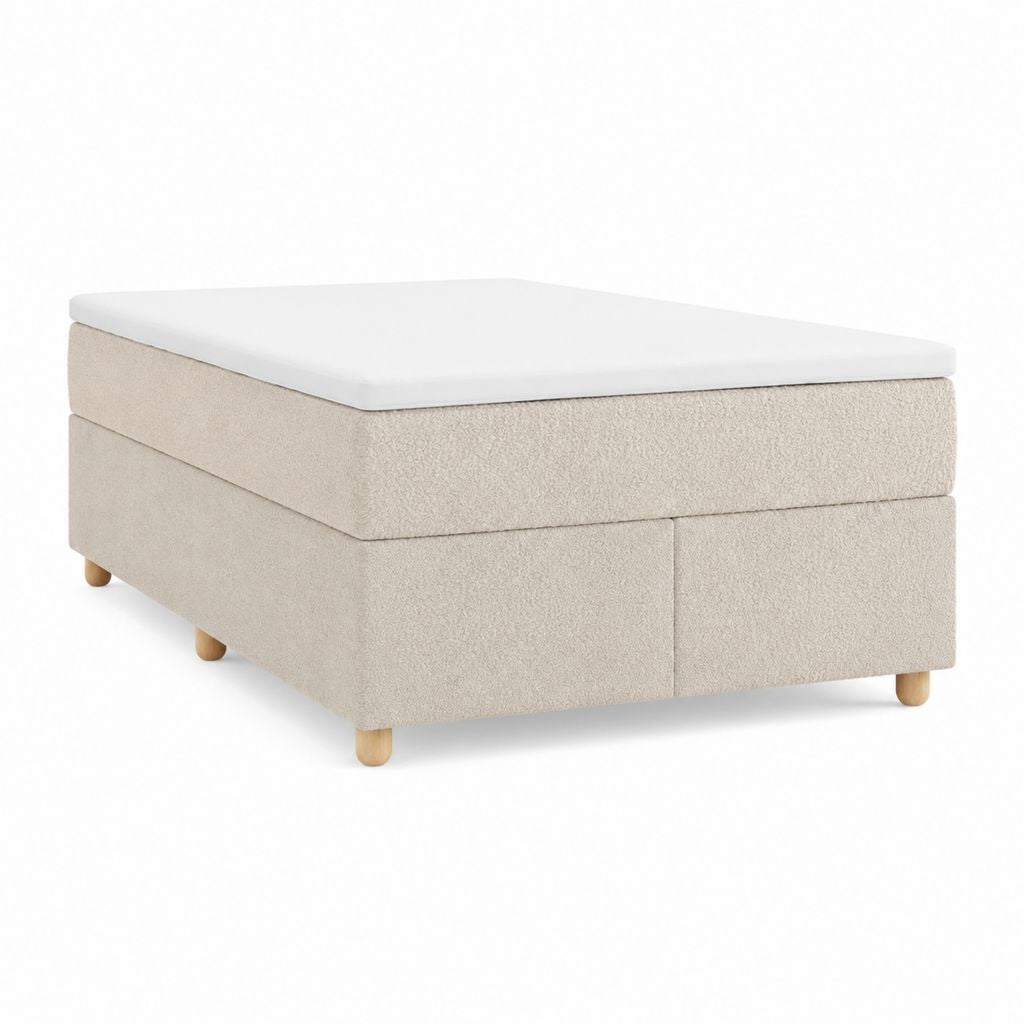 Lit tapissier double beige en polyester bouclé avec surmatelas 160 x 200 cm