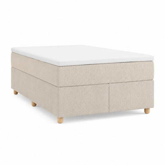 Lit tapissier double beige en polyester bouclé avec surmatelas 160 x 200 cm
