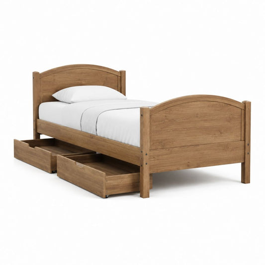 Lit simple avec 2 tiroirs de rangement chêne 90 x 190 cm